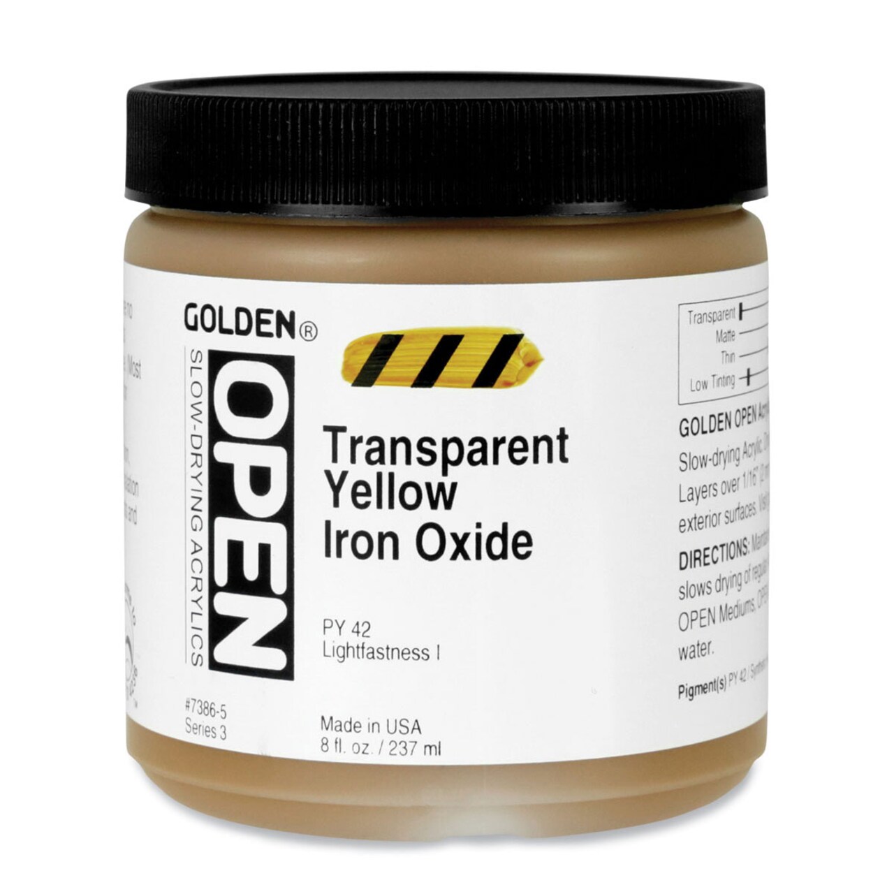 Golden Open Acrylics - Transparent Yellow Iron Oxide, 8 oz Jar